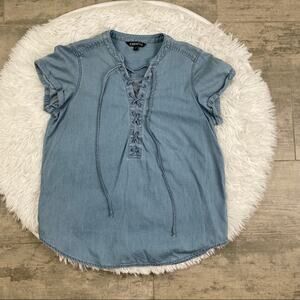 EXPRESS Chambray Shirt Top Front Tie Size Small